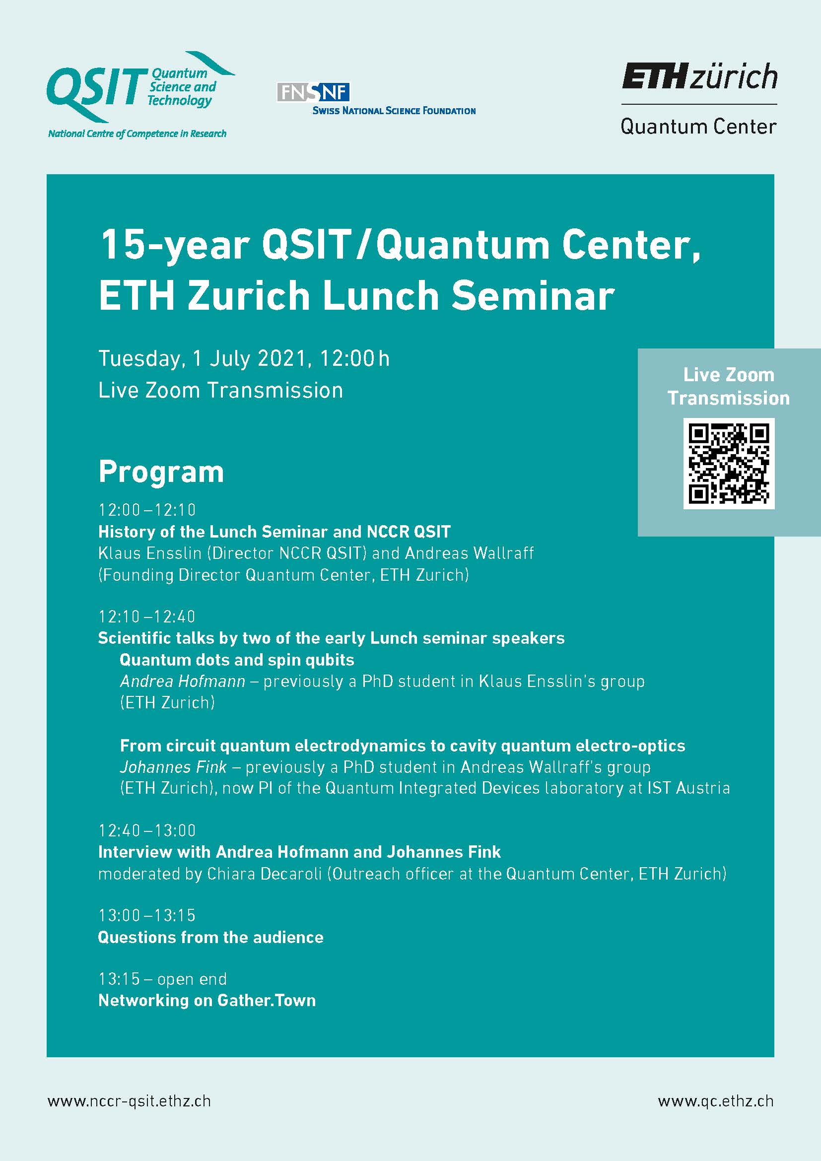 15-year QSIT/Quantum Center, ETH Zurich Lunch Seminar